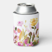 ピンクモダンの水彩フローラ結婚名前をカスタムする 缶クーラー (缶裏面)