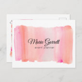 ピンクモダンの水彩ブラシストロークマーケティング ポストカード (正面/裏面)