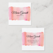 ピンクモダンの水彩ブラシストローク スクエア名刺 (正面/裏面)