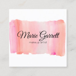 ピンクモダンの水彩ブラシストローク スクエア名刺