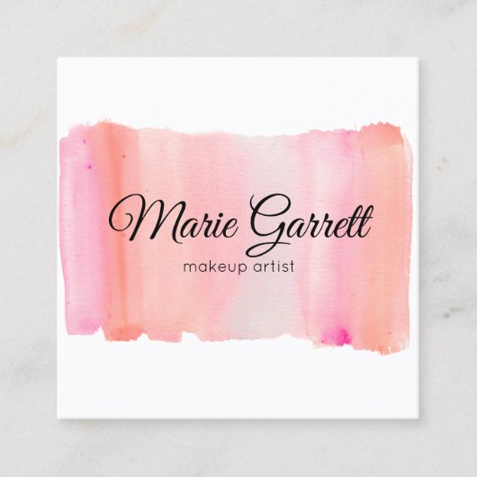 ピンクモダンの水彩ブラシストローク スクエア名刺 (正面)