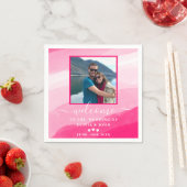 ピンクモダンの水彩写真結婚の スタンダードカクテルナプキン (インサイチュ)