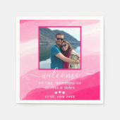 ピンクモダンの水彩写真結婚の スタンダードカクテルナプキン (正面)