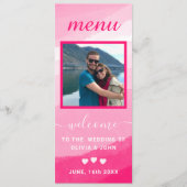 ピンクモダンの水彩写真結婚の メニュー (正面)