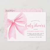 ピンクモダンの水彩弓リボン女の子ベビーシャワー ポストカード (正面/裏面)
