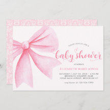 ピンクモダンの水彩弓リボン女の子ベビーシャワー