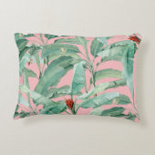 ピンクモダンの水彩熱帯バナナパーム葉 アクセントクッション (裏面)