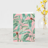 ピンクモダンの水彩熱帯バナナパーム葉 カード (黄色い花)