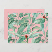 ピンクモダンの水彩熱帯バナナパーム葉 シーズンポストカード (正面/裏面)