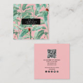 ピンクモダンの水彩熱帯バナナパーム葉 スクエア名刺 (正面/裏面)