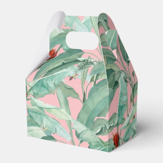 ピンクモダンの水彩熱帯バナナパーム葉 フェイバーボックス (正面サイド)