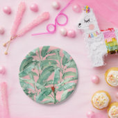 ピンクモダンの水彩熱帯バナナパーム葉 ペーパープレート (パーティー)