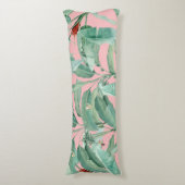 ピンクモダンの水彩熱帯バナナパーム葉 ボディピロー (正面縦)