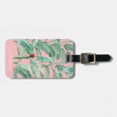 ピンクモダンの水彩熱帯バナナパーム葉 ラゲッジタグ (正面横)