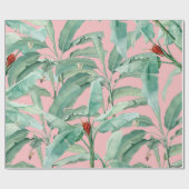 ピンクモダンの水彩熱帯バナナパーム葉 ラッピングペーパー (フラット)