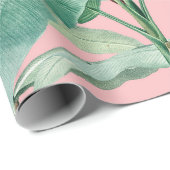 ピンクモダンの水彩熱帯バナナパーム葉 ラッピングペーパー (ロールコーナー)