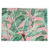 ピンクモダンの水彩熱帯バナナパーム葉 ラージペーパーバッグ (裏面)