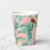 ピンクモダンの水彩熱帯バナナパーム葉 紙コップ (裏面)