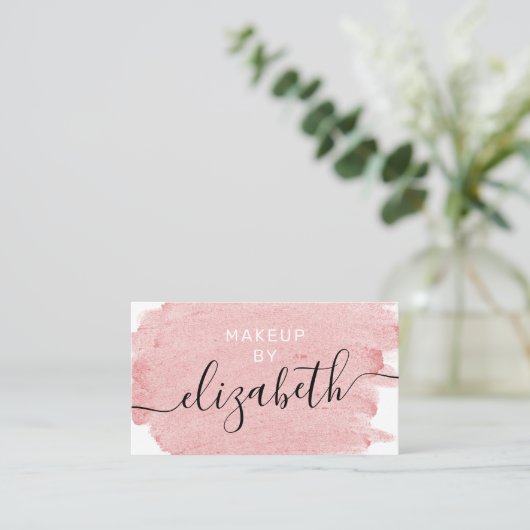ピンクモダンの水彩画メイクアップアーティスト 名刺