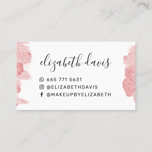 ピンクモダンの水彩画メイクアップアーティスト 名刺 (裏面)