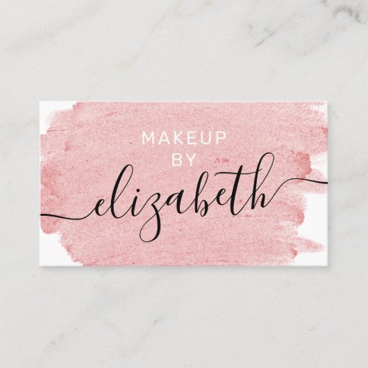 ピンクモダンの水彩画メイクアップアーティスト 名刺 (正面)