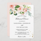 ピンクモダンの水彩美しいの花と葉 招待状 (正面/裏面)