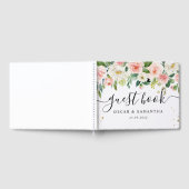 ピンクモダンの水彩美しい花と金ゴールドドロップ ゲストブック (全面)