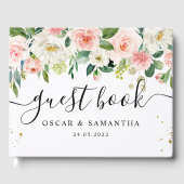 ピンクモダンの水彩美しい花と金ゴールドドロップ ゲストブック (正面)