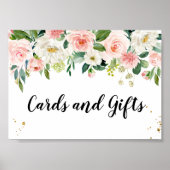 ピンクモダンの水彩美しい花と金ゴールドドロップ ポスター (正面)