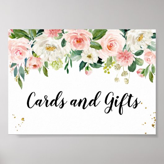 ピンクモダンの水彩美しい花と金ゴールドドロップ ポスター (正面)