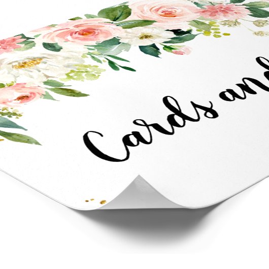 ピンクモダンの水彩美しい花と金ゴールドドロップ ポスター (角)