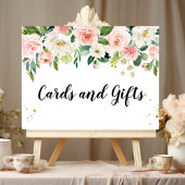 ピンクモダンの水彩美しい花と金ゴールドドロップ ポスター