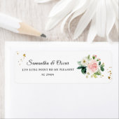 ピンクモダンの水彩美しい花と金ゴールドドロップ ラベル (インサイチュ)