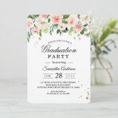 ピンクモダンの水彩美しい花と金ゴールドドロップ 招待状 (スタンド正面)