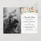 ピンクモダンの水彩美しい花と金ゴールドドロップ 案内ポストカード (正面)