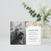 ピンクモダンの水彩美しい花と金ゴールドドロップ 案内ポストカード (スタンド正面)