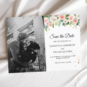 ピンクモダンの水彩美しい花と金ゴールドドロップ 案内ポストカード