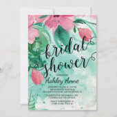 ピンクモダンの水彩花ブライダルシャワー 招待状 (正面)