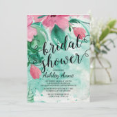 ピンクモダンの水彩花ブライダルシャワー 招待状 (スタンド正面)