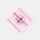 ピンクモダンの水色のストライプいかり スタンダードカクテルナプキン (角)