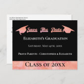 ピンクモダンの水色の卒業式が日付を救う 案内ポストカード (正面/裏面)