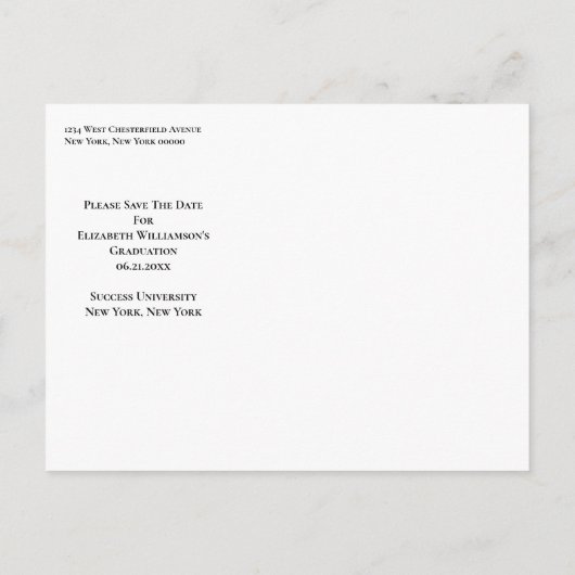 ピンクモダンの水色の卒業式が日付を救う 案内ポストカード (裏面)