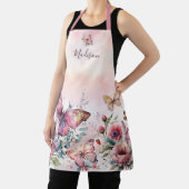 ピンクモダンの水色の蝶の野生の花 エプロン (インサイチュ)