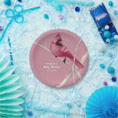 ピンクモダンの水色（鳥）ショウジョウコウカンチョウ鳥 ペーパープレート (パーティー)