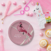 ピンクモダンの水色（鳥）ショウジョウコウカンチョウ鳥 ペーパープレート (パーティー)