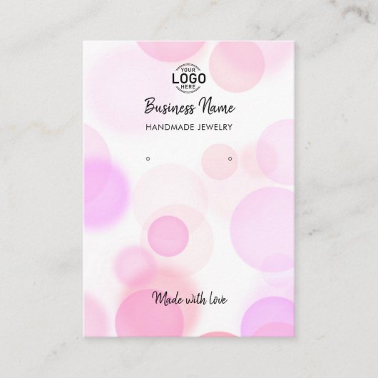 ピンクモダンの泡白いイヤリング表示カード 名刺 (正面)