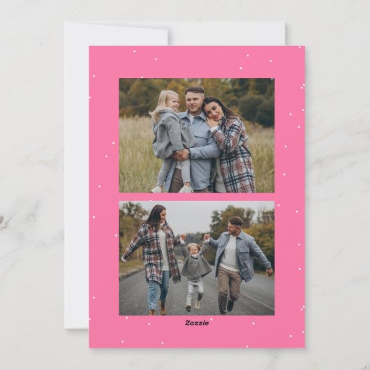 ピンクモダンの波型フレームメリークリスマス3写真 シーズンカード (裏面)