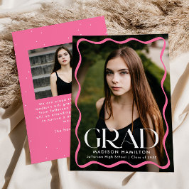 ピンクモダンの波状フレームのグラード2写真の卒業 案内状