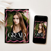 ピンクモダンの波状フレームのグラード2写真の卒業 案内状