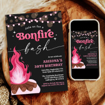 ピンクモダンの焚き火招待状- Bonfire Bash